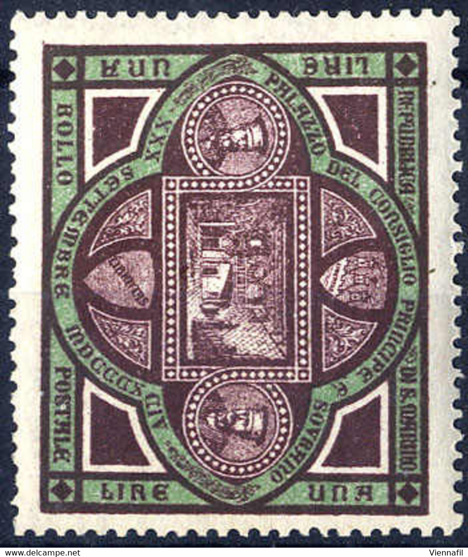 ** 1894, Palazzo Del Governo, 1 Lira Bruno Rosso E Verde,  "centratura Eccezionale" , Gomma Integra, Cert. Pavona (Sass. - Altri & Non Classificati