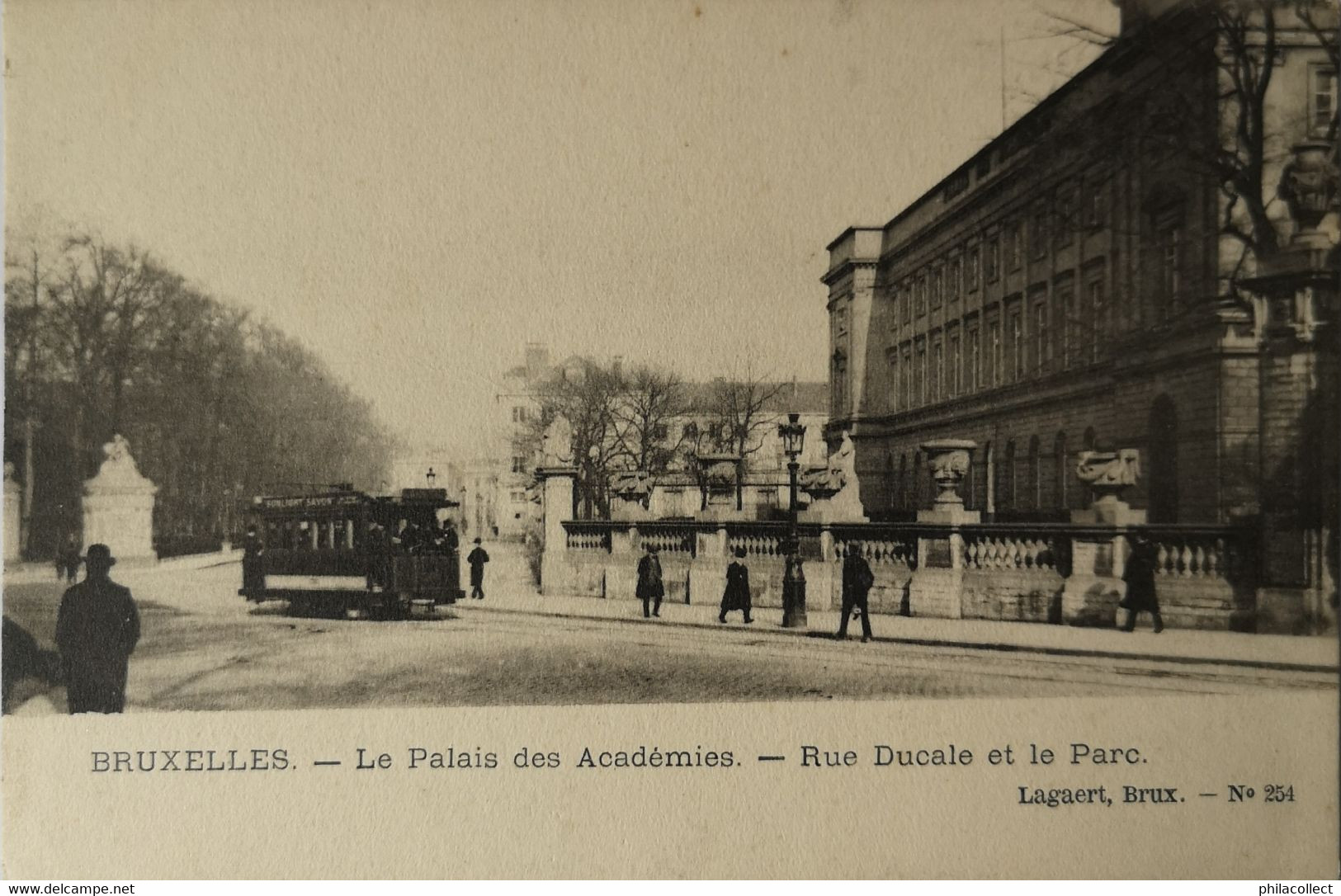Bruxelles // Le Palais Des Academies - Rue Ducale Et Le Parc (Belle Tram) Ca 1900 - Transport Urbain En Surface