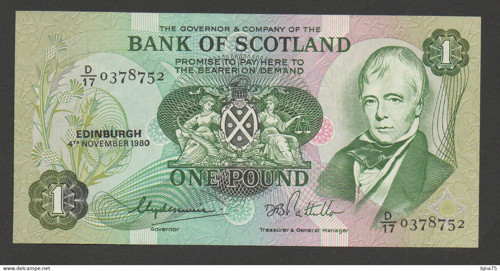 ECOSSE ONE POUND - 4th November 1980 Sir Walter SCOTT & Voilier -  D/170378752  / Qualité  SUP  II  VZGL EF  XF - 1 Pound