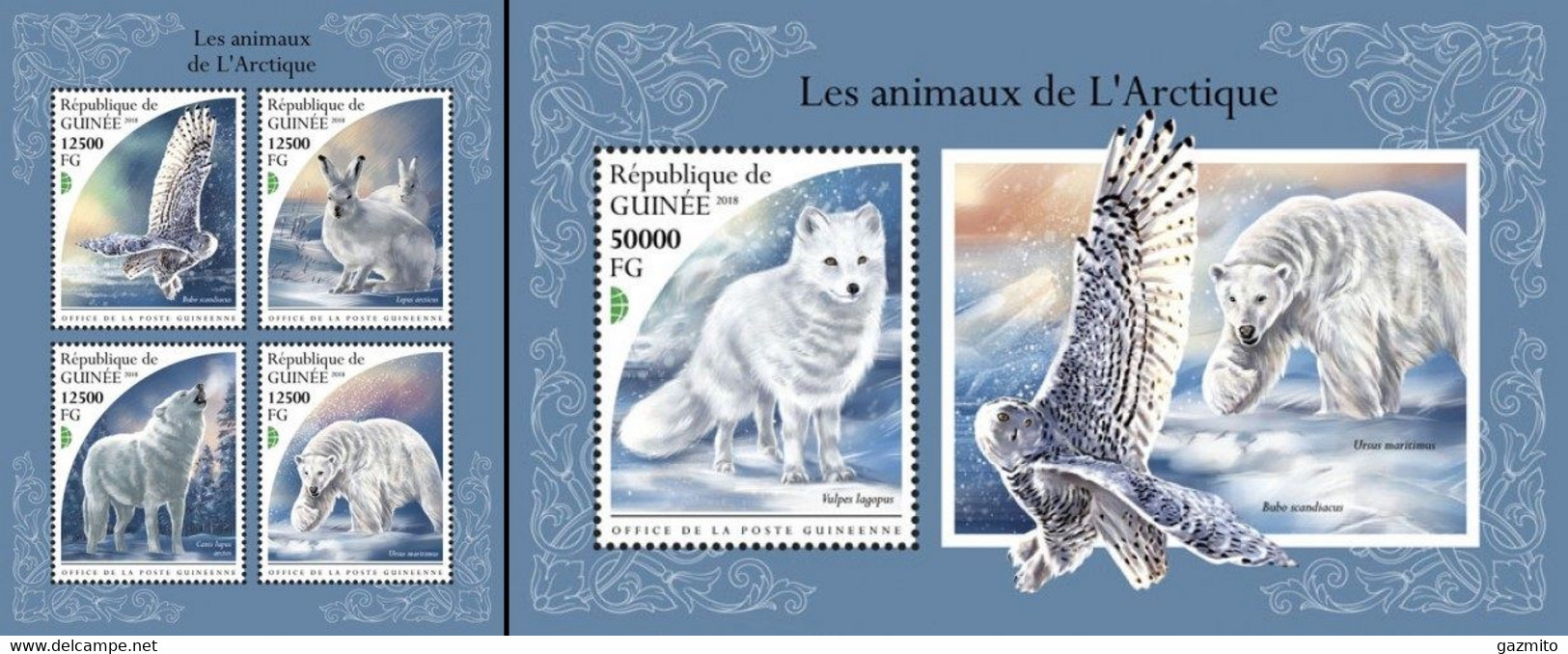 Guinea 2018, Animals, Artic Animals, Owls, 4val In BF +BF - Arctic Tierwelt