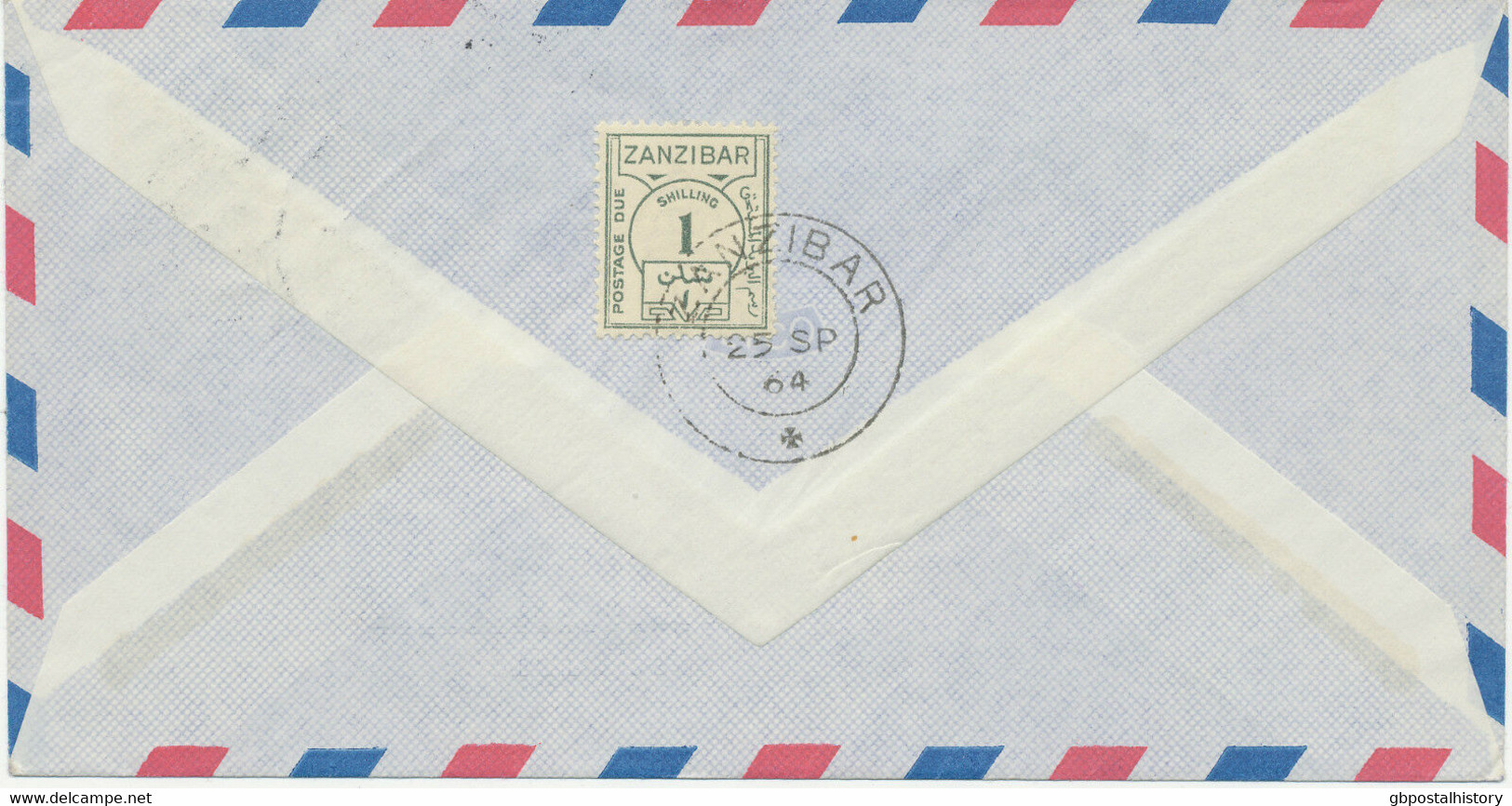 ZANZIBAR 1964 POSTAGE DUE 1 Sh. On Airmail-cvr From Germany EXHIBITION-ITEM - Zanzibar (...-1963)