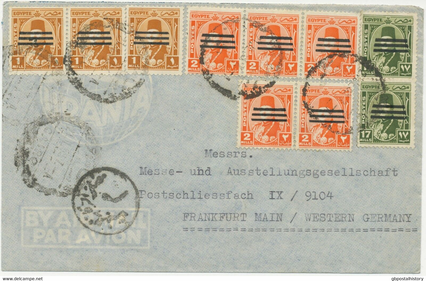 ÄGYPTEN 1953 Republik-AH-Ausg. König Faruk 3-Farben-Frankatur (10 W.) ZENSUR-Bf - Cartas & Documentos