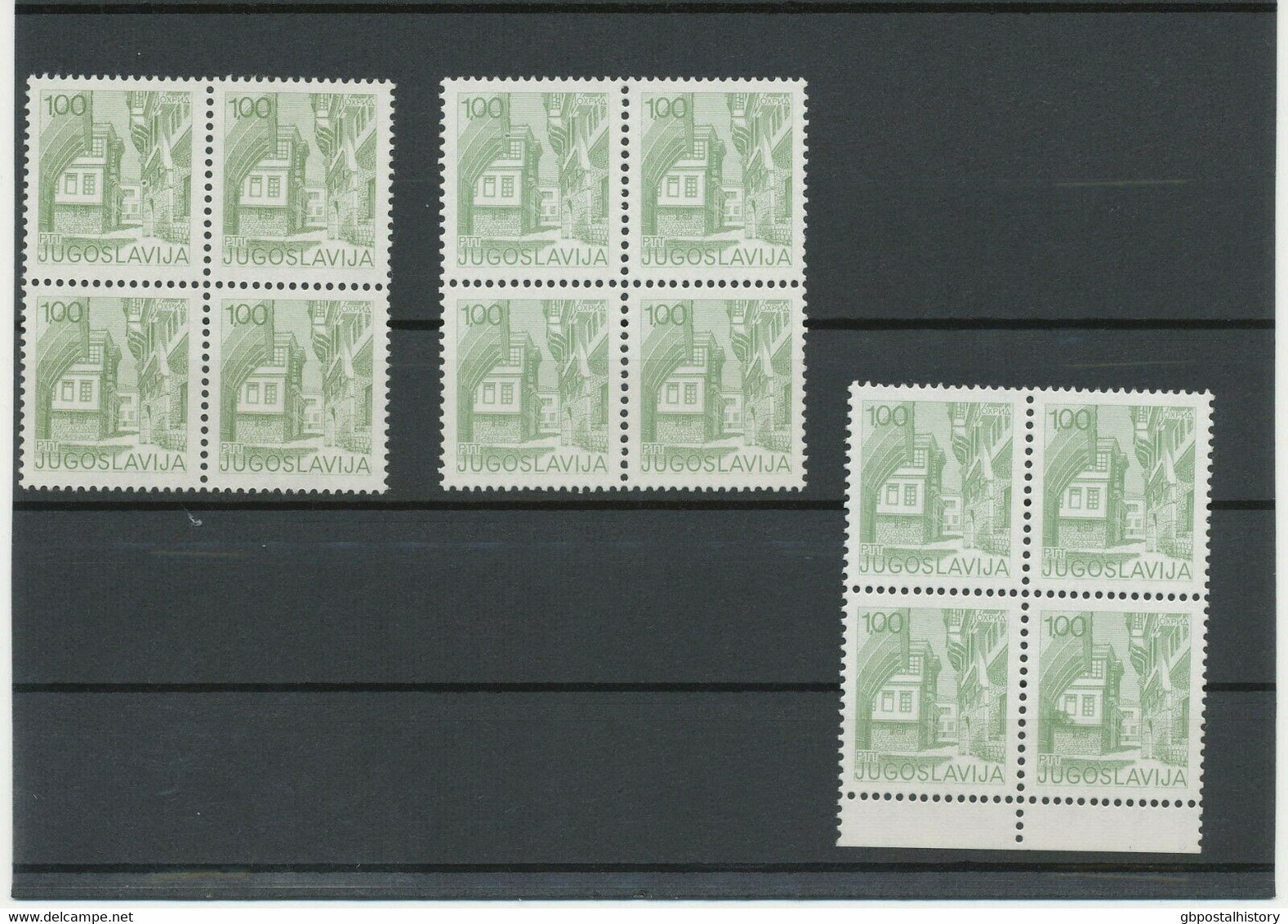 JUGOSLAWIEN 1976/81, Ohrid Nationalmuseum 3 Postfr. Kab.-Viererblöcke, ABARTEN: - Imperforates, Proofs & Errors