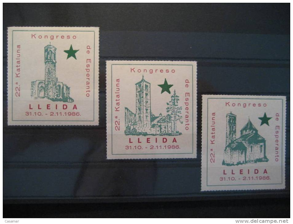 SPAIN Lerida Lleida 1986 Kongreso Esperanto Perforated 3 Poster Stamp Label Vignette Vi&ntilde;eta - Esperanto