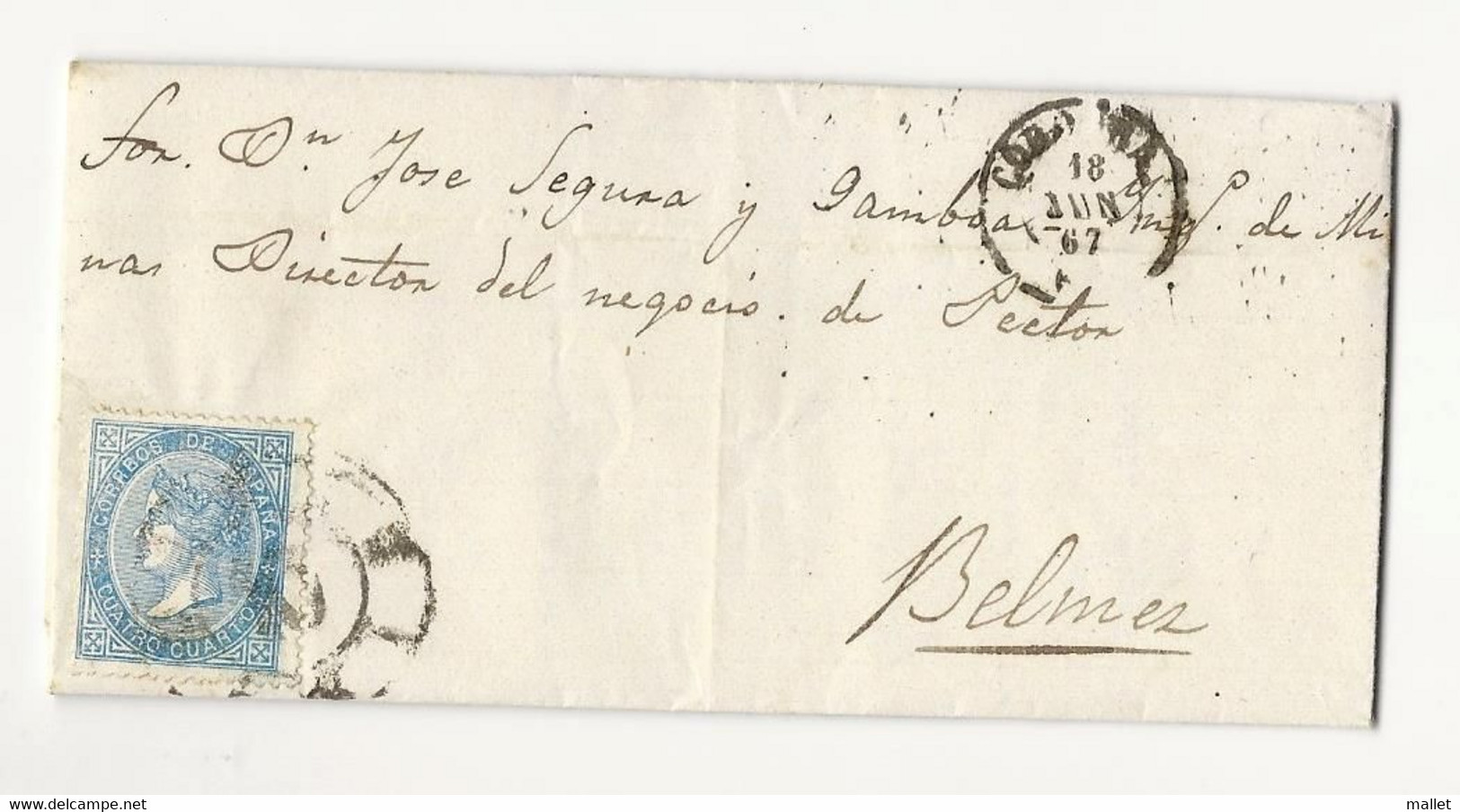 Lettre De Cordoba Pour Belmez (Argentine) - 1867 - Other & Unclassified