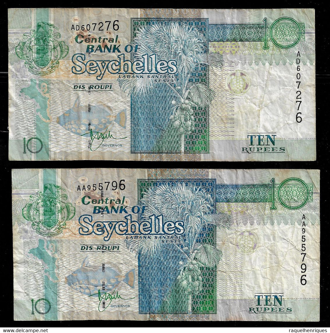 SEYCHELLES BANKNOTE - 2 USED NOTES 10 RUPEES (NT#02) - Seychelles