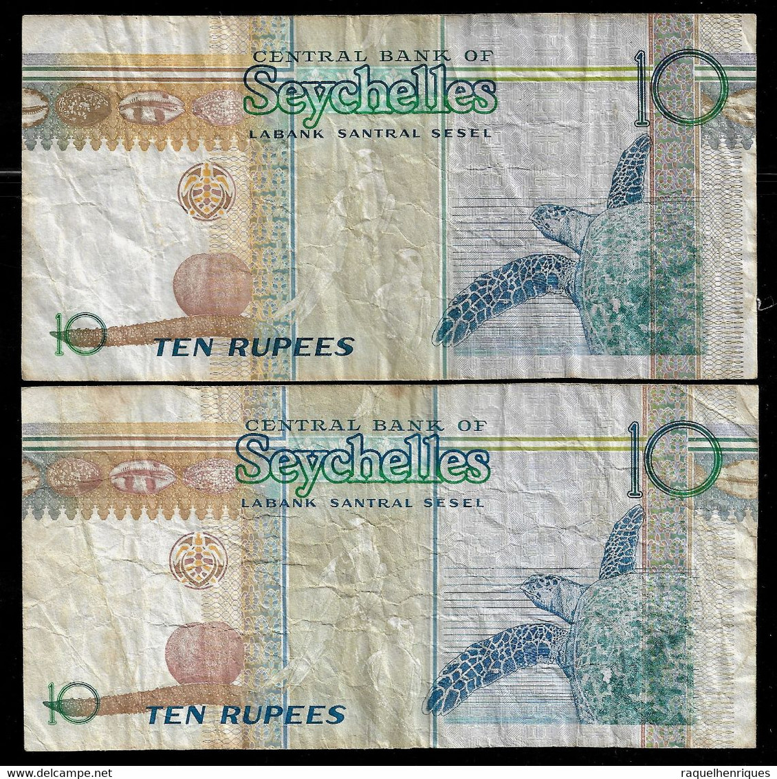 SEYCHELLES BANKNOTE - 2 USED NOTES 10 RUPEES (NT#02) - Seychellen