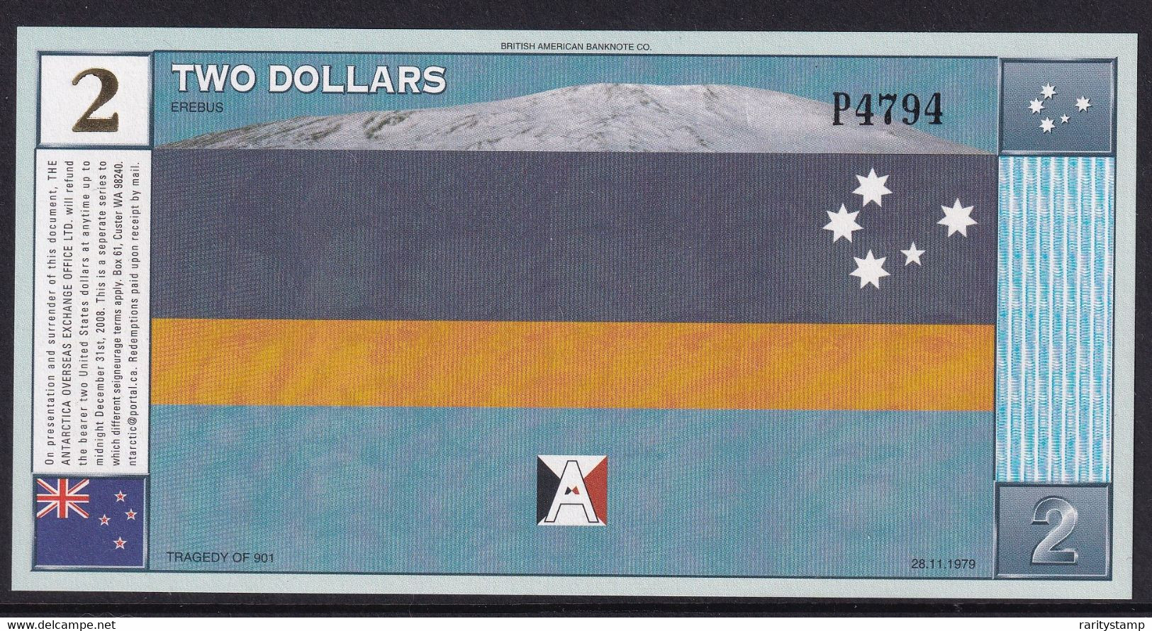ANTARCTICA  $2  11.28.1999 TRAGEDY OF 901 NEW UNC FDS NEW ZEALAND TERRITORY - Altri – Oceania