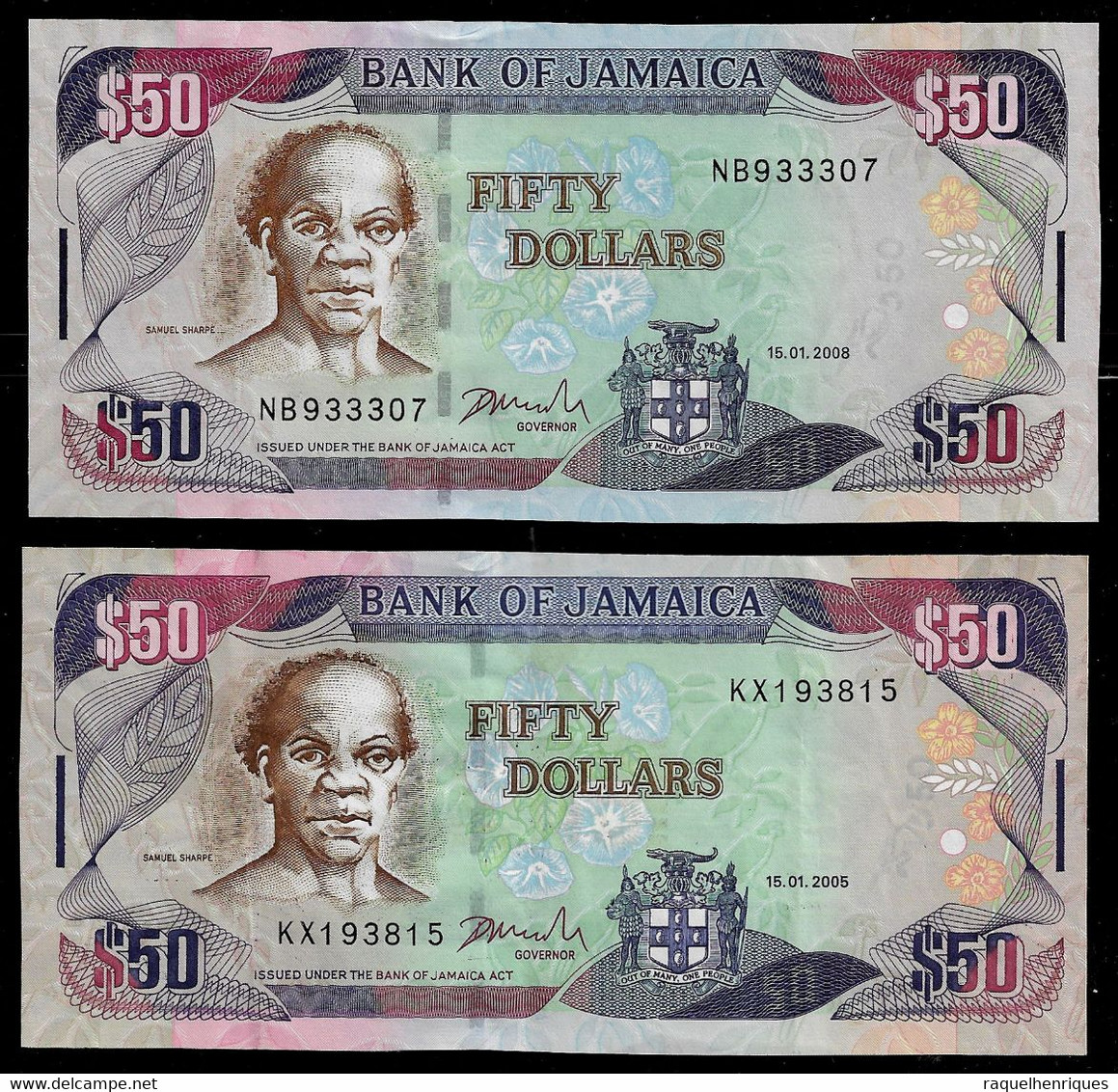 JAMAICA BANKNOTE - 2 NOTES 50 DOLLARS 2005-2008 P#83 UNC-AU (NT#02) - Jamaica