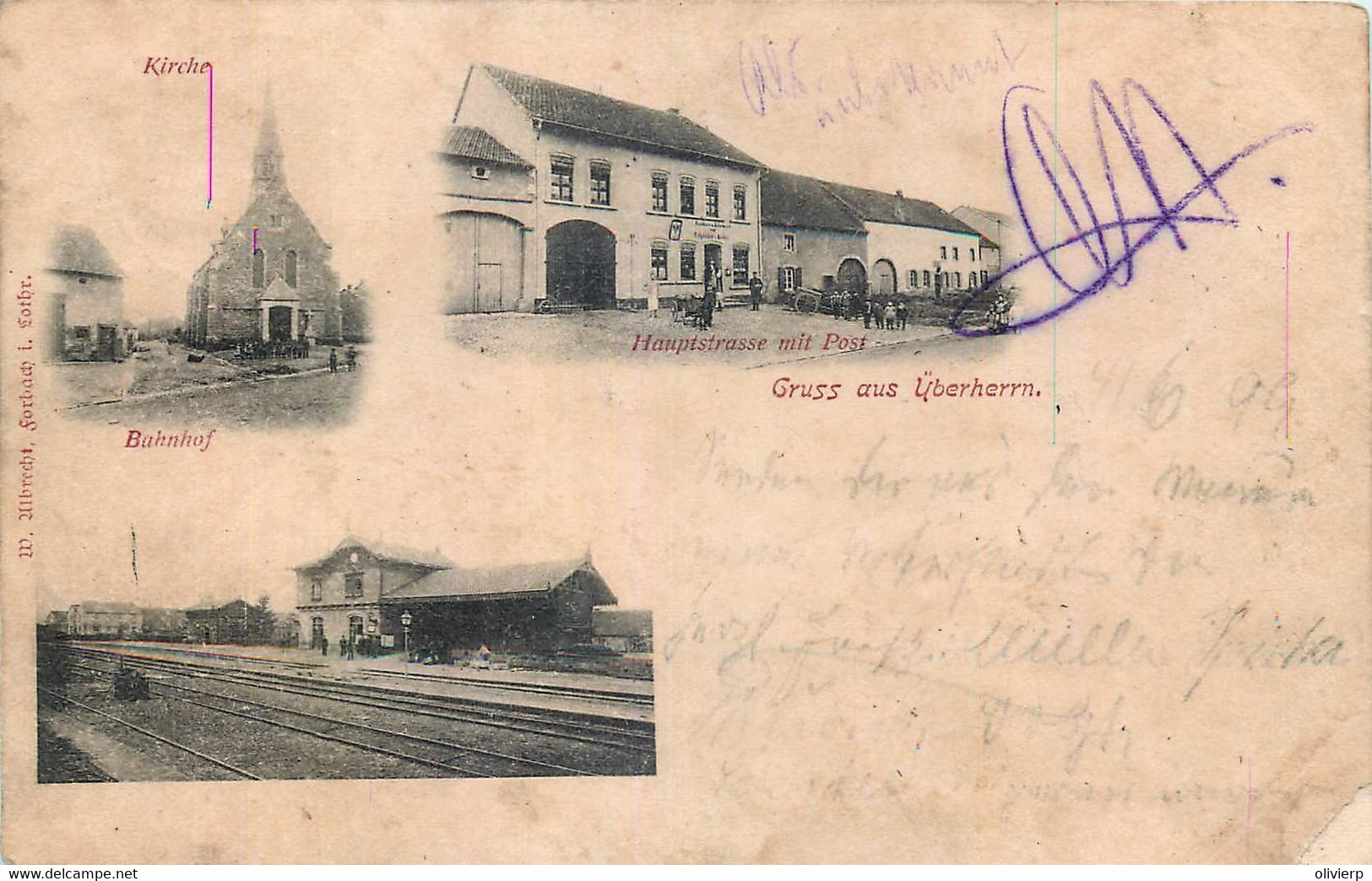 Deutschland - Überherrn -  Gruss Aus Überhernn - Bahnhof - Kirche Und Hauptstrasse Mit Post - Otros & Sin Clasificación