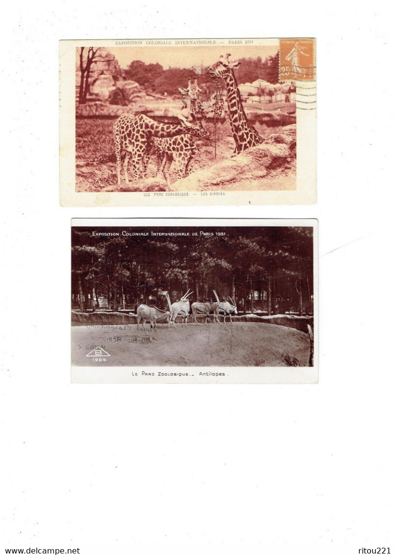 Lot 2 Cpa - PARIS Exposition Coloniale 1931 - PARC ZOOLOGIQUE - Les Girafes - Antilopes - Girafes