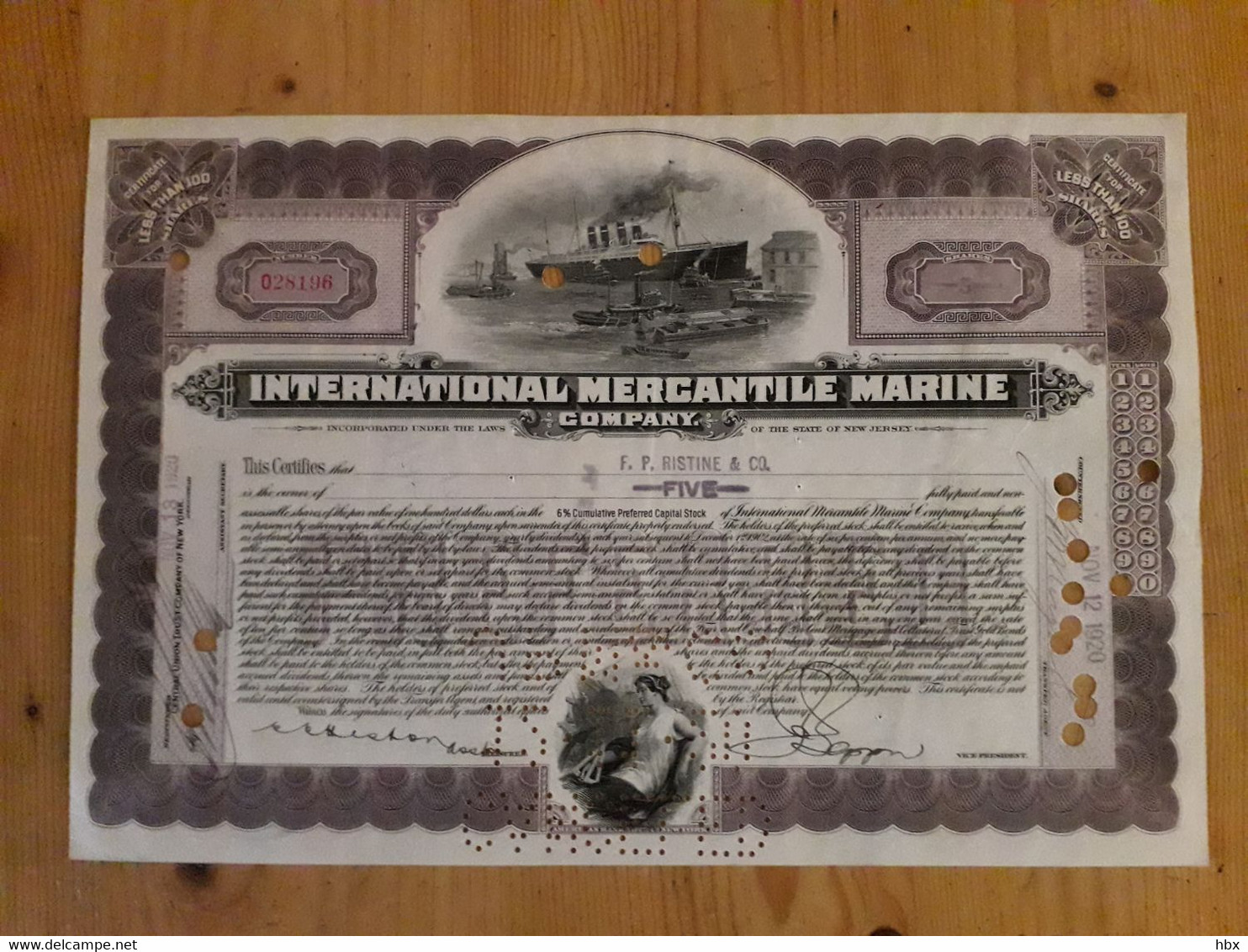 International Mercantile Marine Company - 1920 - The Titanic Certificate - Navegación