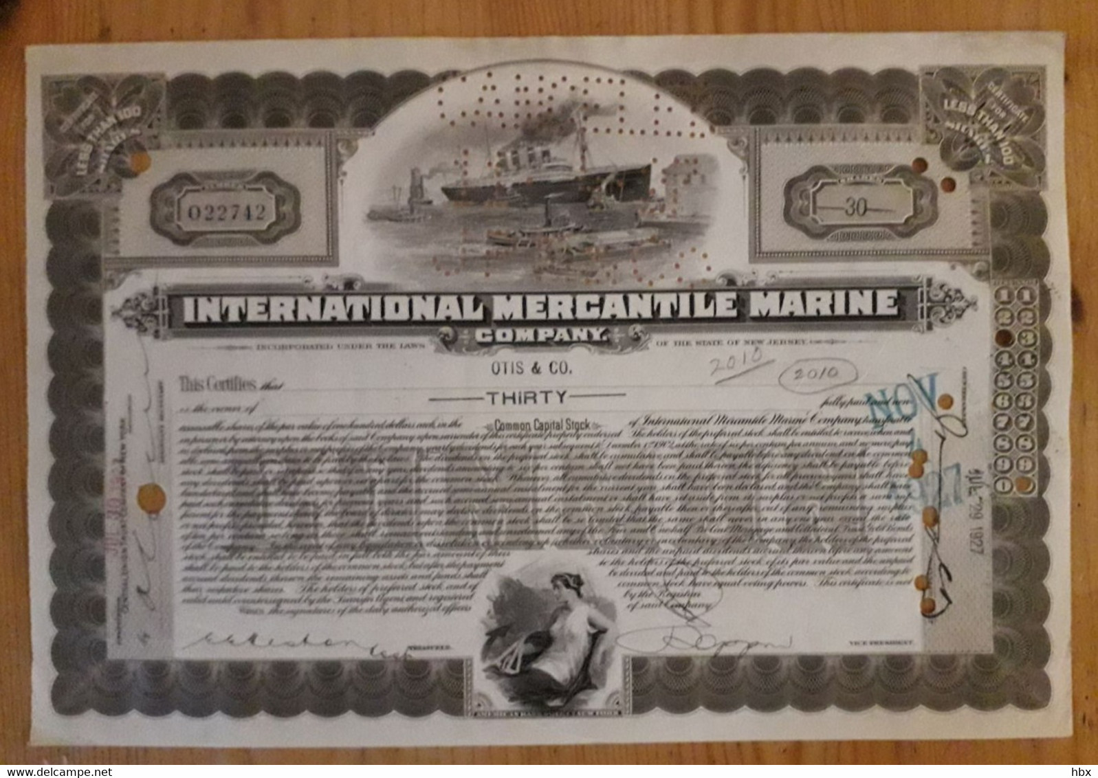 International Mercantile Marine Company - 1927 - The Titanic Certificate - Navigation