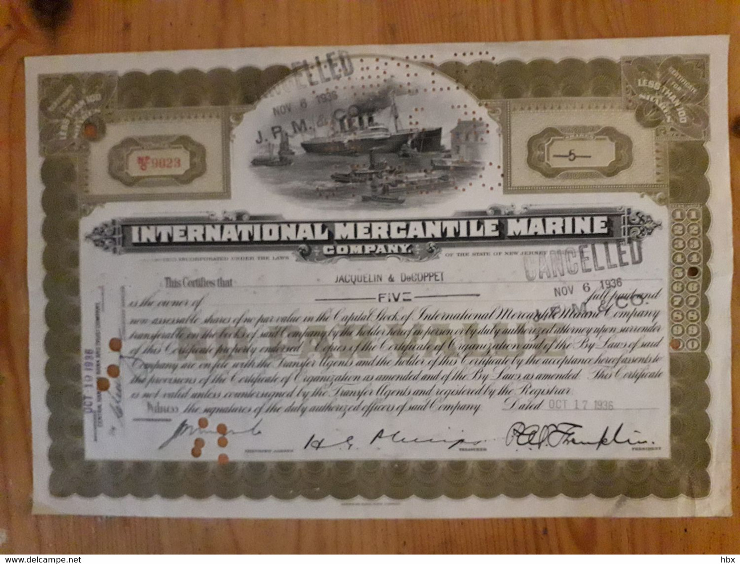 International Mercantile Marine Company - 1936 - The Titanic Certificate - Navigation