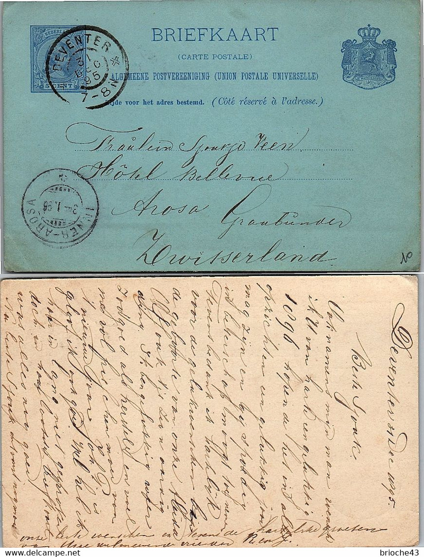 NEDERLAND   - BRIEFKAART STATIONERY 5 CENT DEVENTER TO AROSA 31.12.1895  / 2 - Postwaardestukken