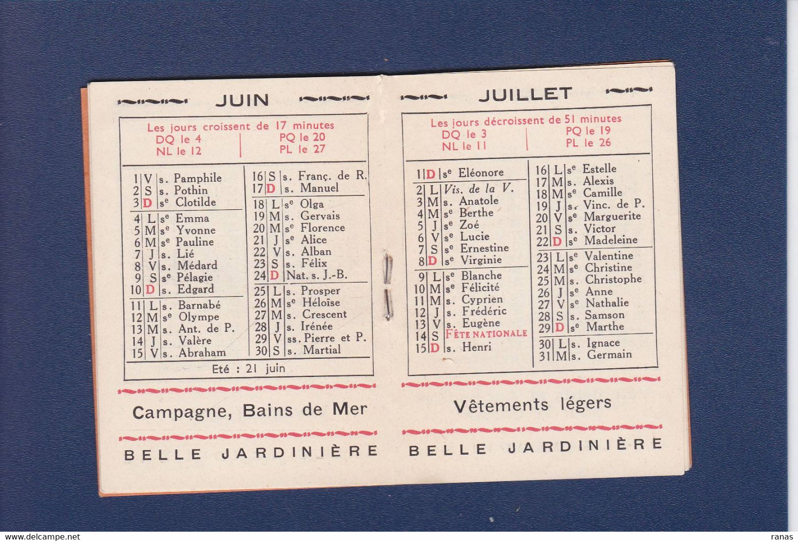 Calendriers > Petit Format Publicité Belle Jardinière 1934 Complet - Small : 1921-40