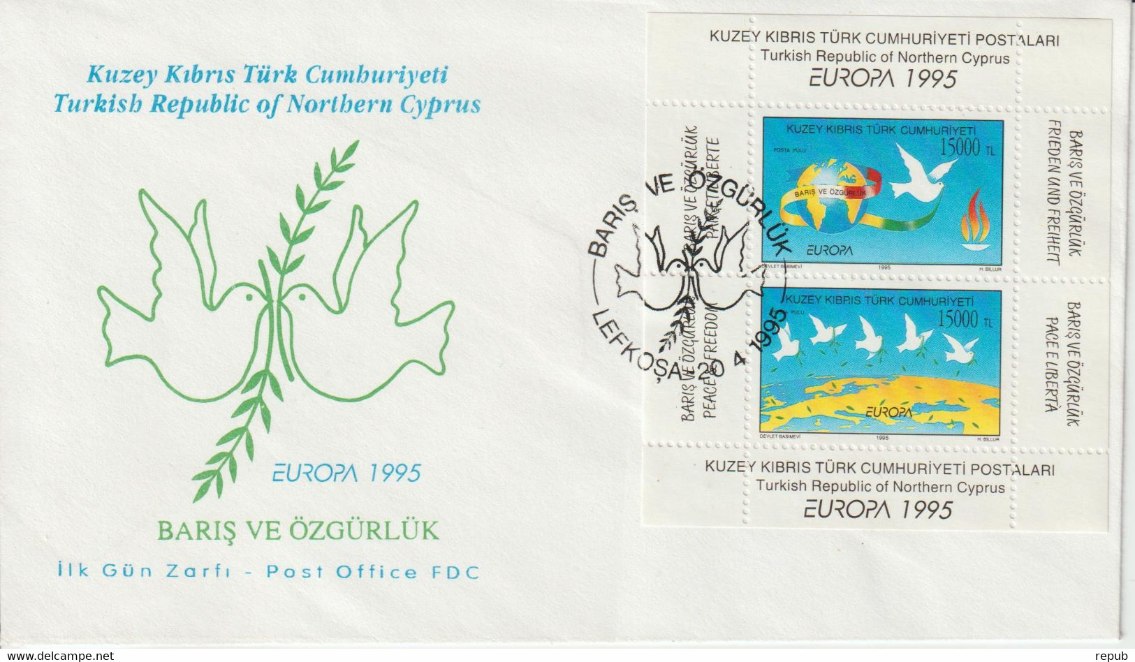 Europa 1995 FDC Turquie Chypre BF 14 Oblit. Used - 1995