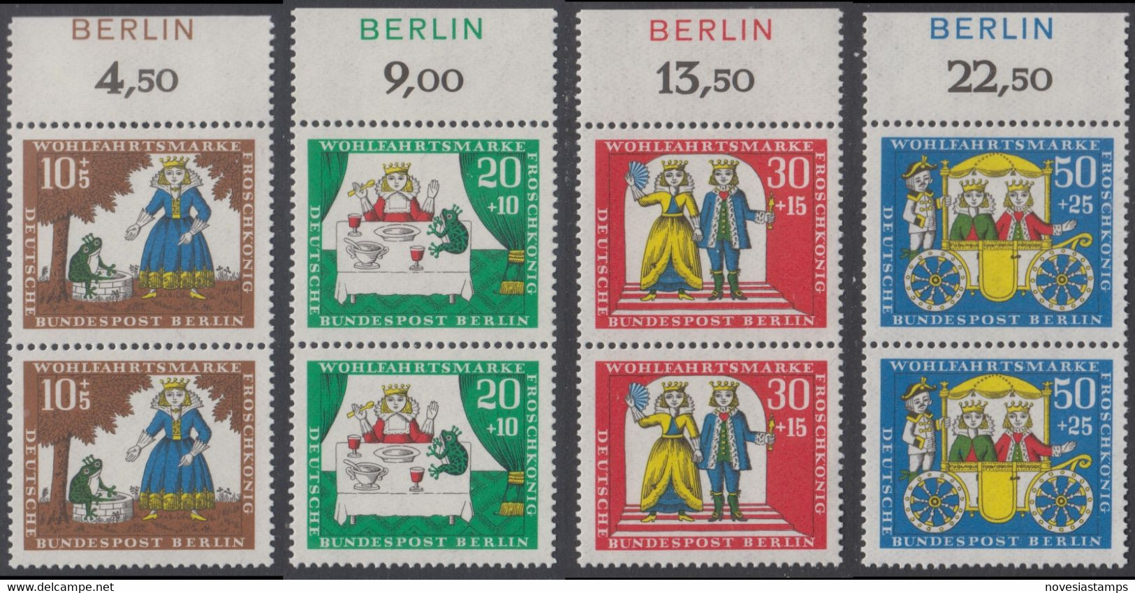 !a! BERLIN 1966 Mi. 295-298 MNH SET Of 4 Vert.PAIRS W/ Top Margins (a02) -Fairy Tales Of Brothers Grimm: Frog King - Ongebruikt