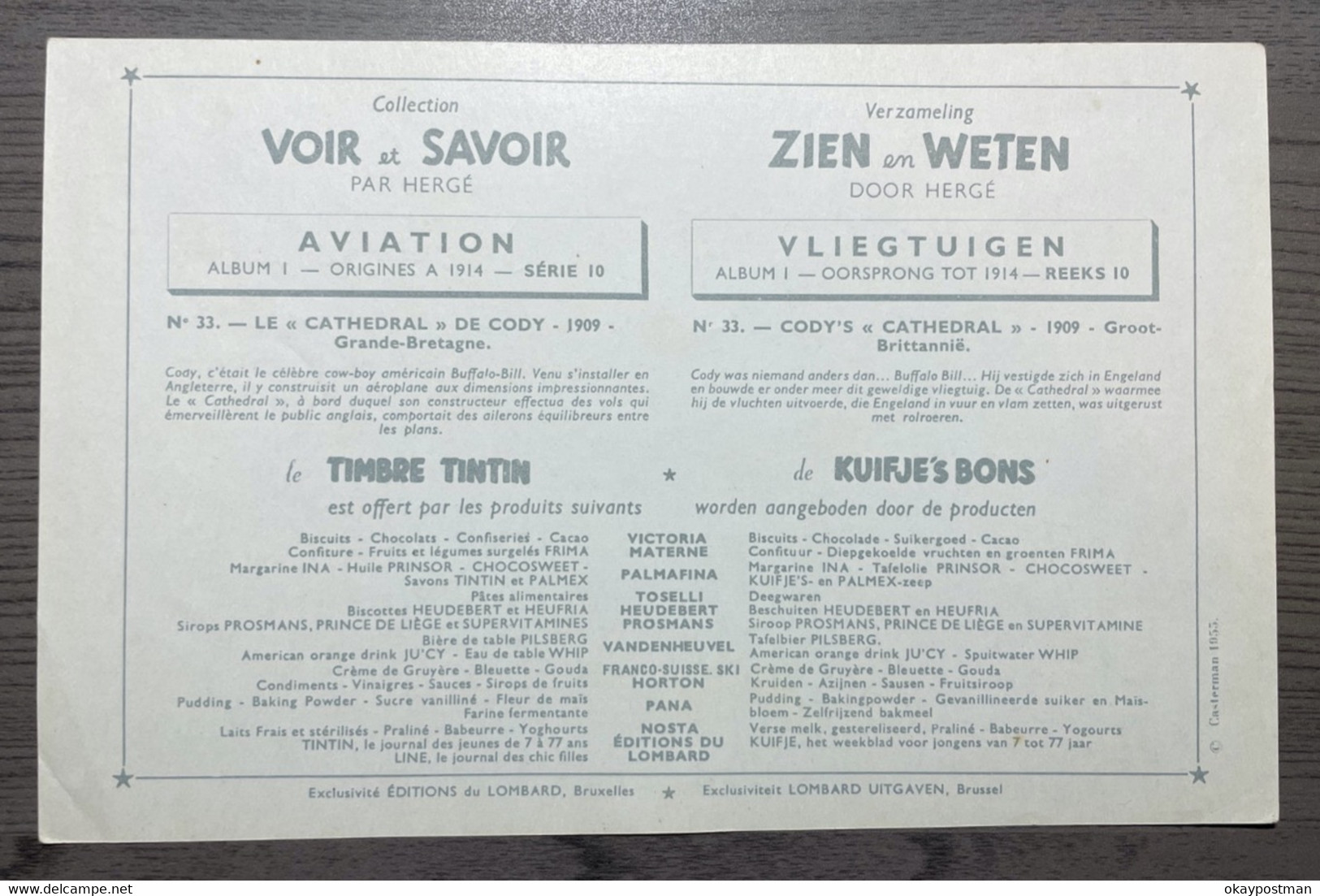 (CHR) VOIR ET SAVOIR - ZIEN EN WETEN - TINTIN PAR HERGE - AVIATION - ALBUM 1 - ORIGINES A 1914 - SERIE 10 - NR 33 - VF/F - Other & Unclassified
