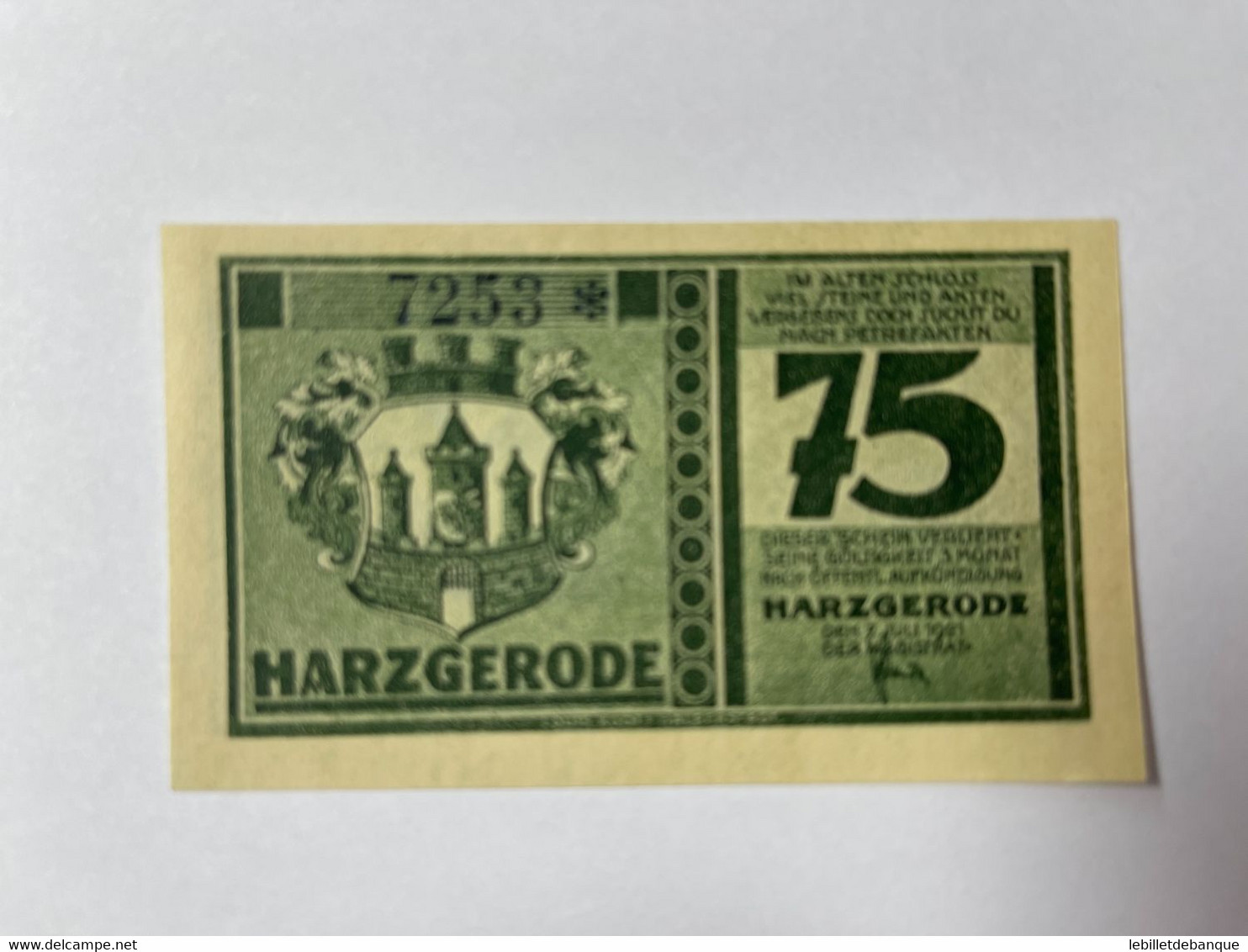 Allemagne Notgeld Harzgerode 75 Pfennig - Collections