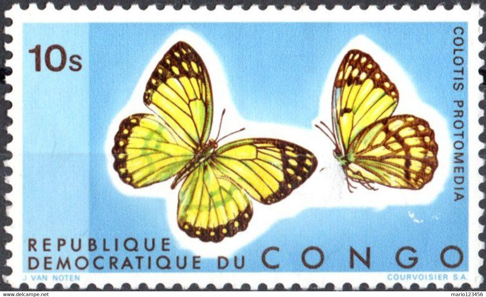 ZAIRE, REPUBBLICA DEMOCRATICA DEL CONGO, FAUNA, INSETTI, FARFALLE, 1971, 10 S., USATO Mi:CD 410, Scott:CD 713, Yt:CD 763 - Gebraucht