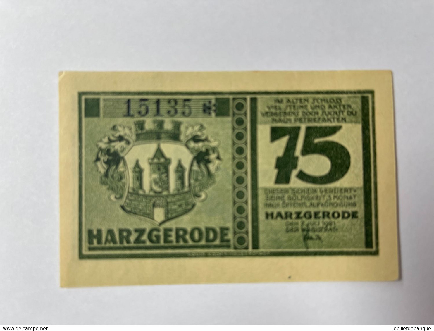 Allemagne Notgeld Harzgerode 75 Pfennig - Collections