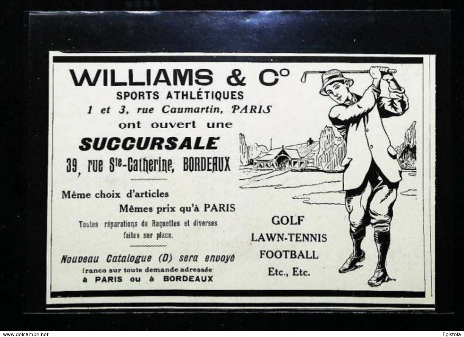 ► Publicité WILLIAMS & C° - Articles De Golf  1912  - Coupure De Presse Ancienne - Uniformes Recordatorios & Misc