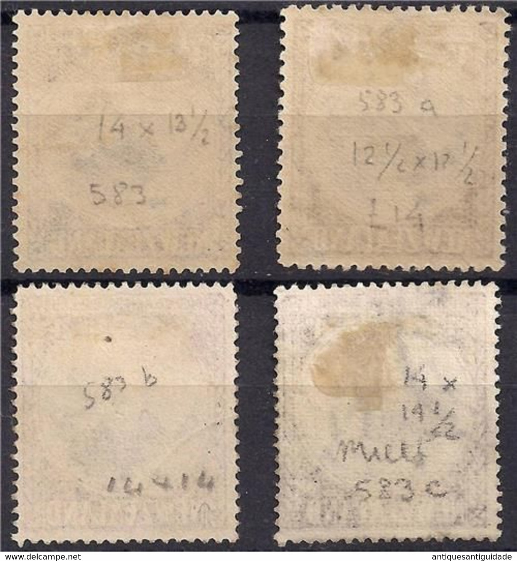 4x New Zealand 1936/42  SG #583,a,b,c  4d - Mitre Peak MLH & Used Diferent Perfs - Usati