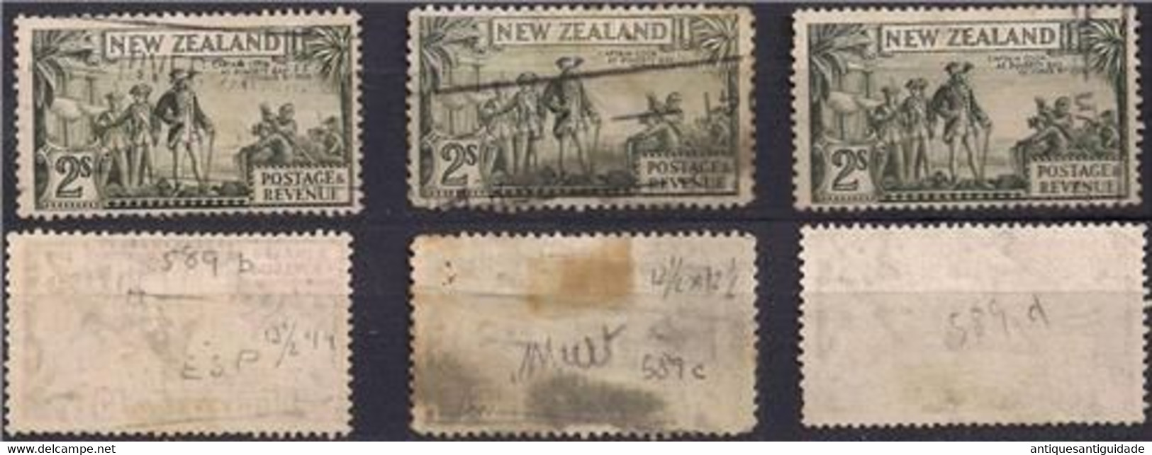 3x NEW ZEALAND 1935-36 2sh Olive-green Sg 568b,c,d Used With Varieties Dif Perfs - Used Stamps