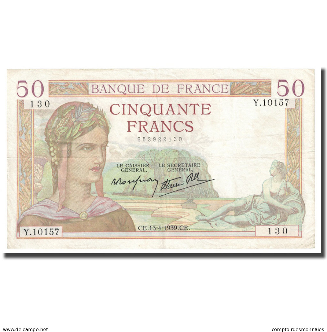 France, 50 Francs, Cérès, 1939, 1939-04-13, SUP, Fayette:18.25, KM:85b - 50 F 1934-1940 ''Cérès''