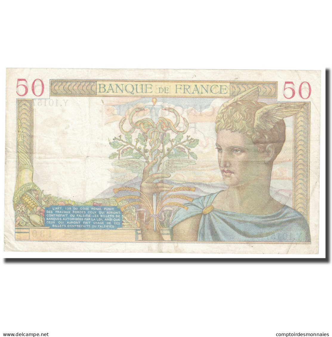 France, 50 Francs, Cérès, 1939, 1939-04-13, SUP, Fayette:18.25, KM:85b - 50 F 1934-1940 ''Cérès''