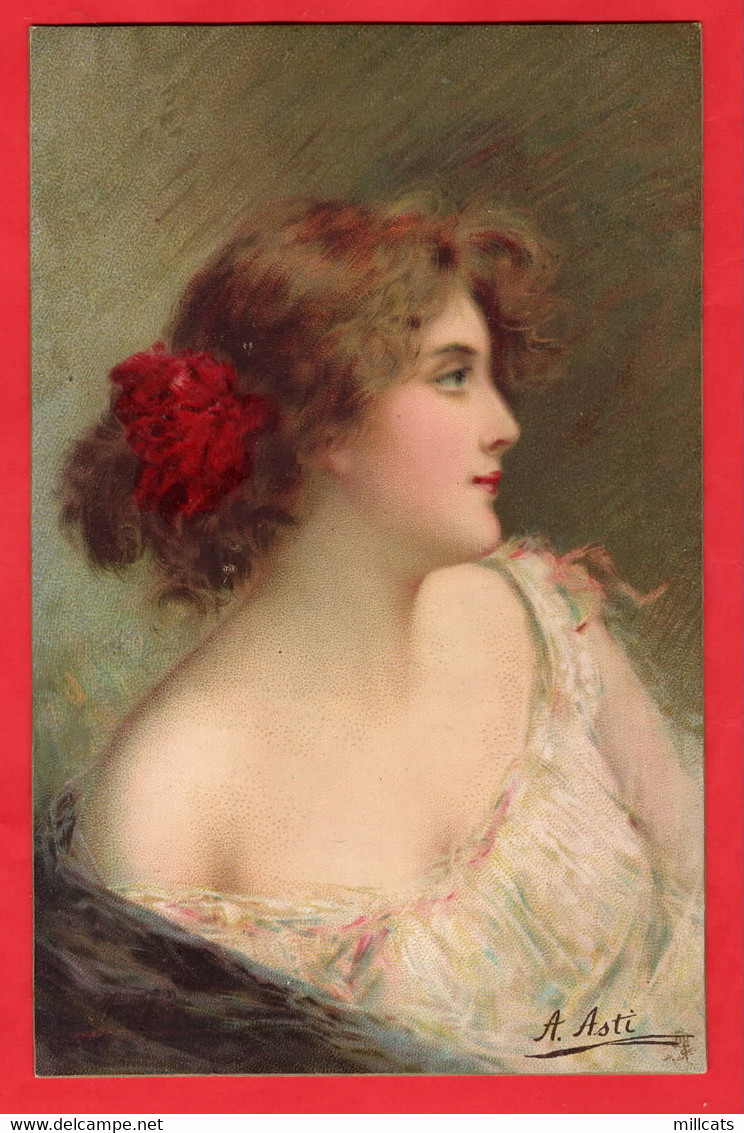 ASTI   ART NOUVEAU GLAMOUR    IRENE    BEAUTIFUL LADY WITH LONG HAIR    RAPHAEL  TUCK CONNOISSEUR SERIES - Asti