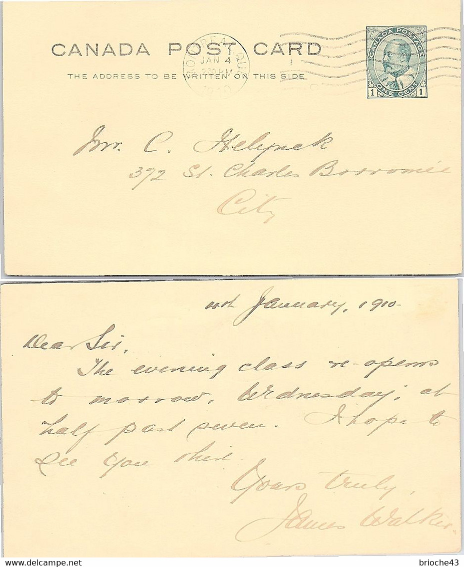 CANADA - CP ENTIER POSTAL ONE CENT 4.1.1910  /   2 - Autres & Non Classés