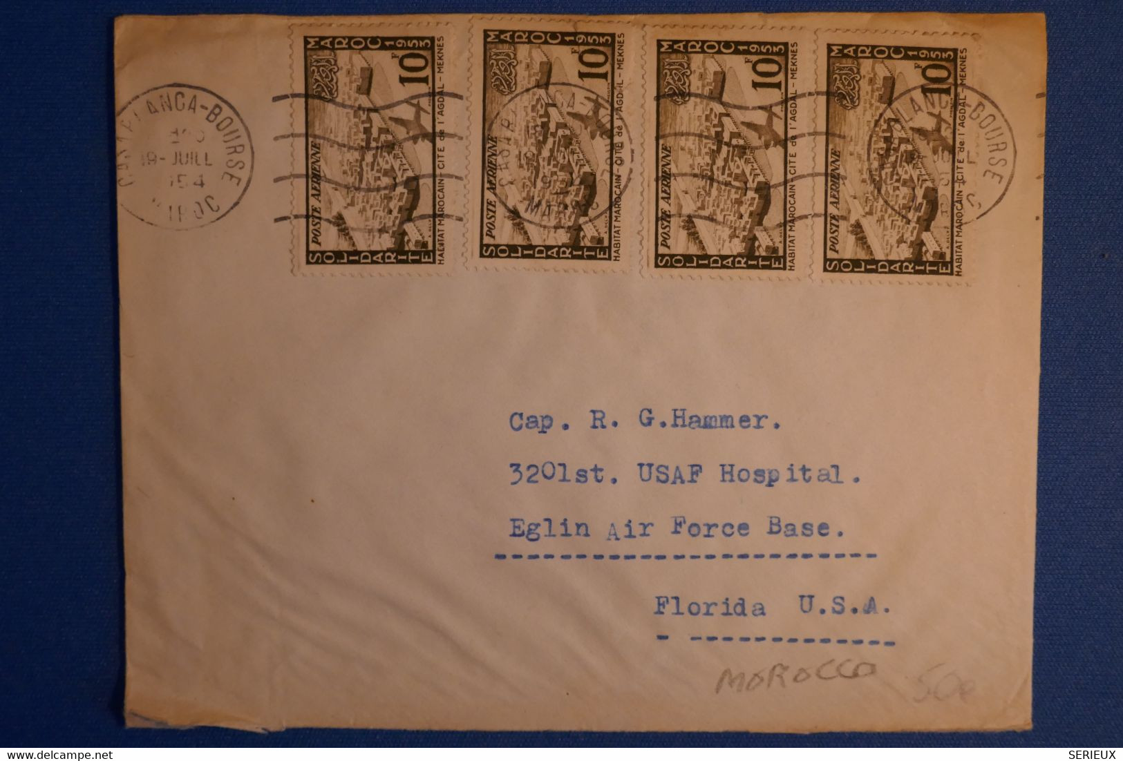 M18 MAROC BELLE LETTRE 1954CASABLANCA POIUR FLORIDE USA+ AFFRANCHISSEMENT PLAISANT - Covers & Documents