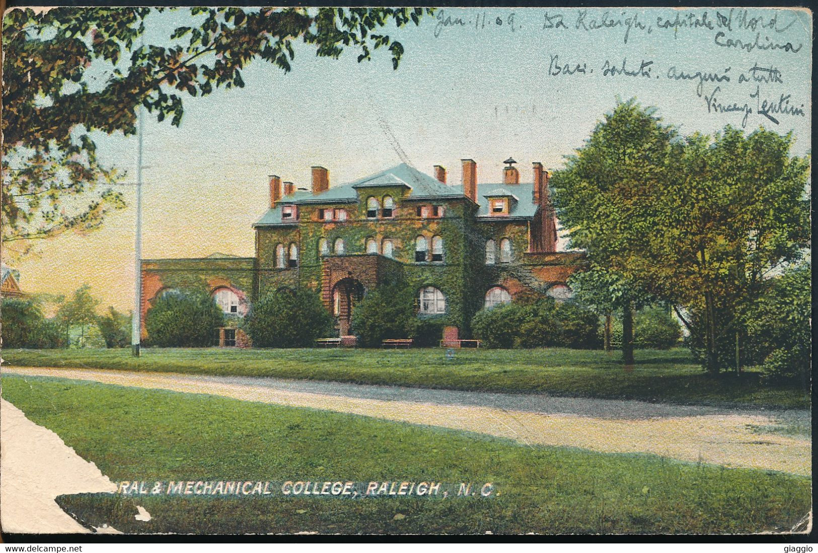 °°° 25293 - USA - NC - RALEIGH COLLEGE - 1909 With Stamps °°° - Raleigh