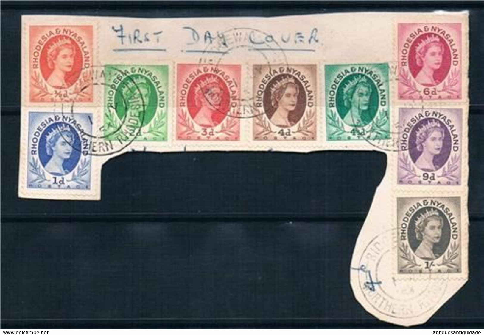 FDC Rhodesia & Nyasaland  (SG# 1-10) QE II Set Issued 1954 WITH RIDGEWAY CANCEL - Rhodesien & Nyasaland (1954-1963)