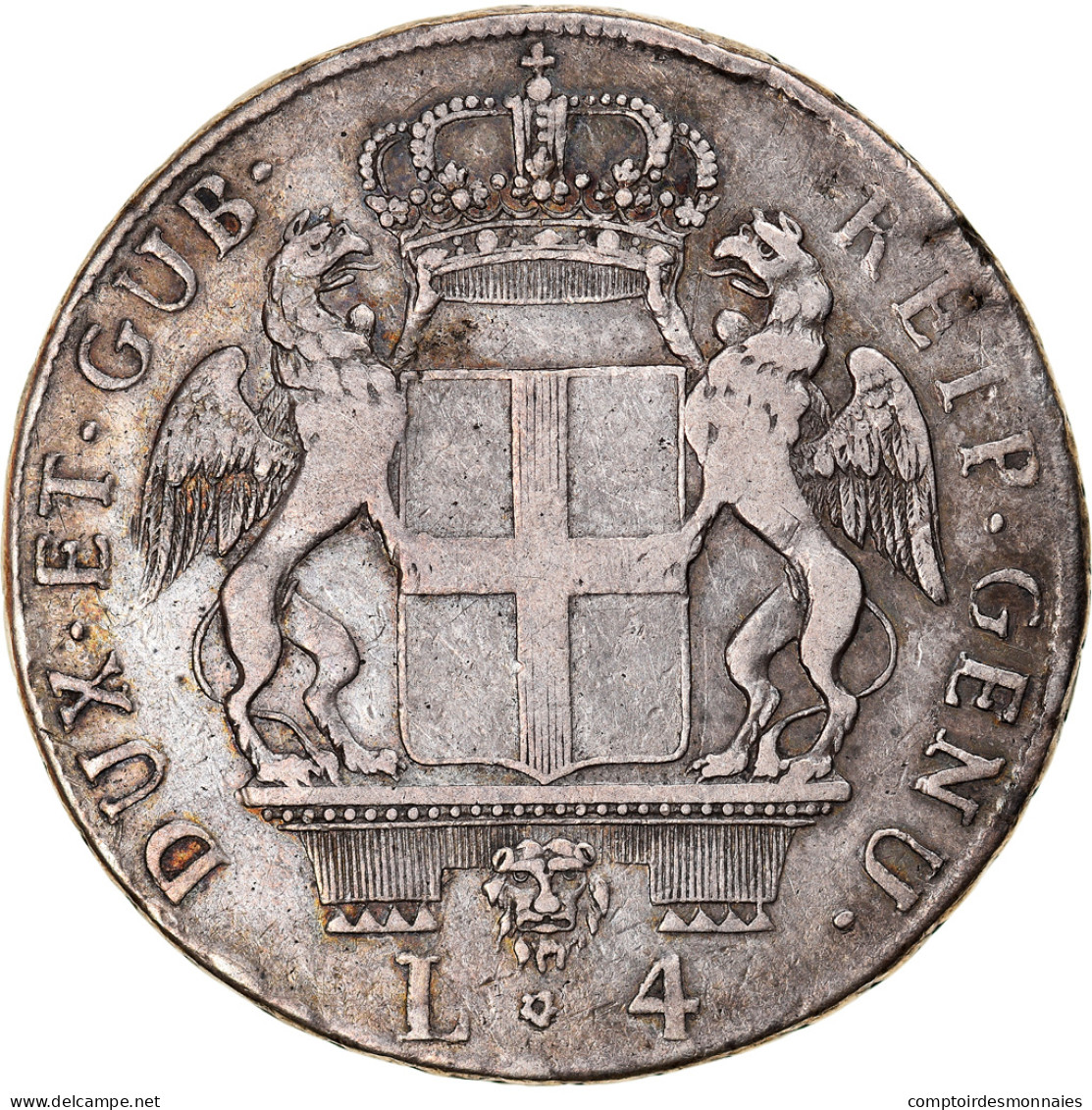 Monnaie, États Italiens, GENOA, 4 Lire, 1795, Genoa, TTB, Argent, KM:248 - Genes