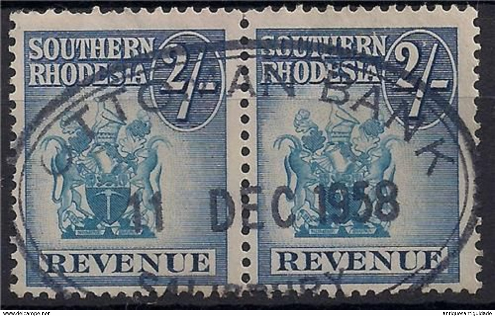 Southern Rhodesia Revenue Duty Stamp 2/ 11-12-1958 OVAL "OTTOMAN BANK" CANCEL - Rhodesië & Nyasaland (1954-1963)