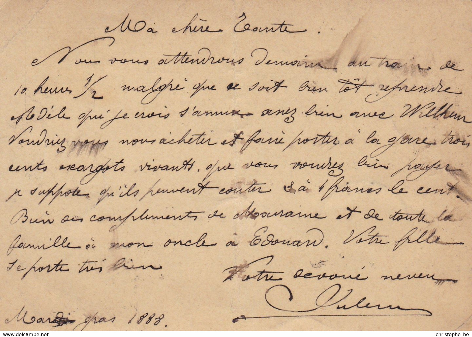 Carte Postale Envoyé En 1888 De Gembloux A Jambes (pk79186) - Gembloux