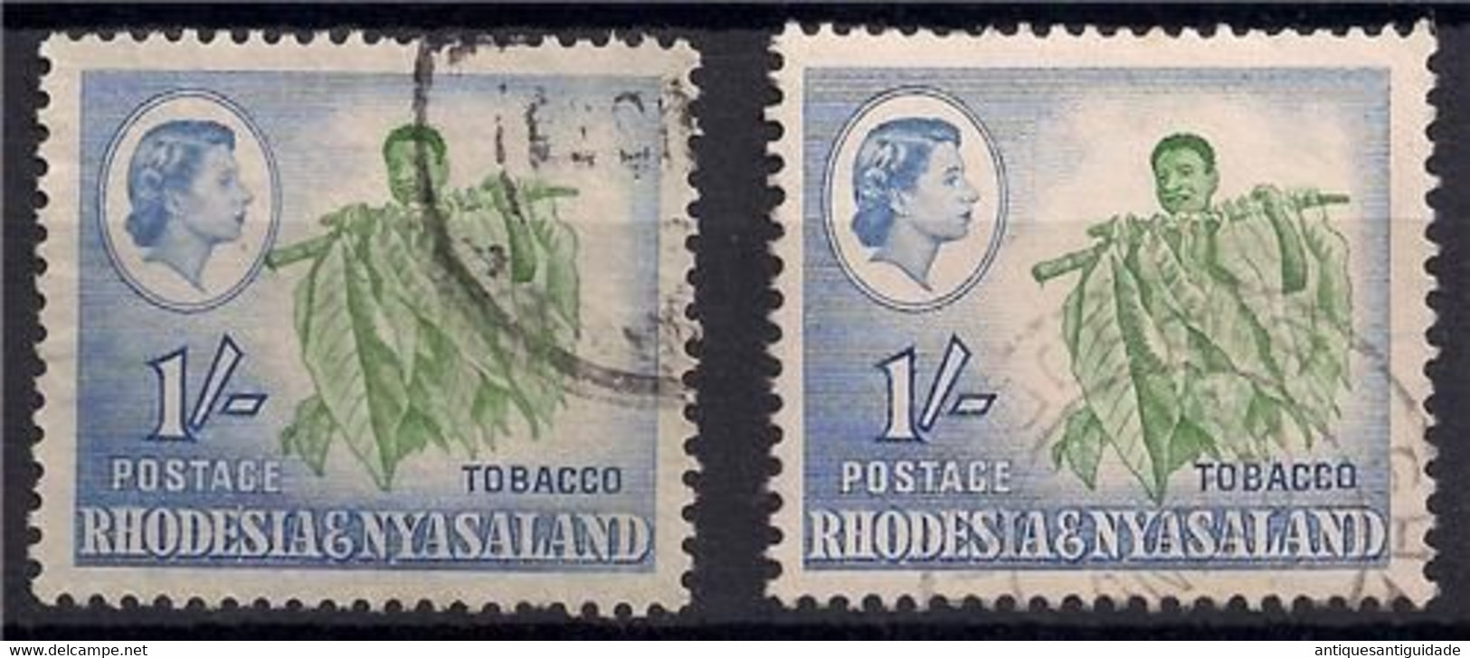 1959 RHODESIA NYASALAND 1/- Left Shift Green Printing,into Queens Cameo SG25 VAR - Rhodesia & Nyasaland (1954-1963)