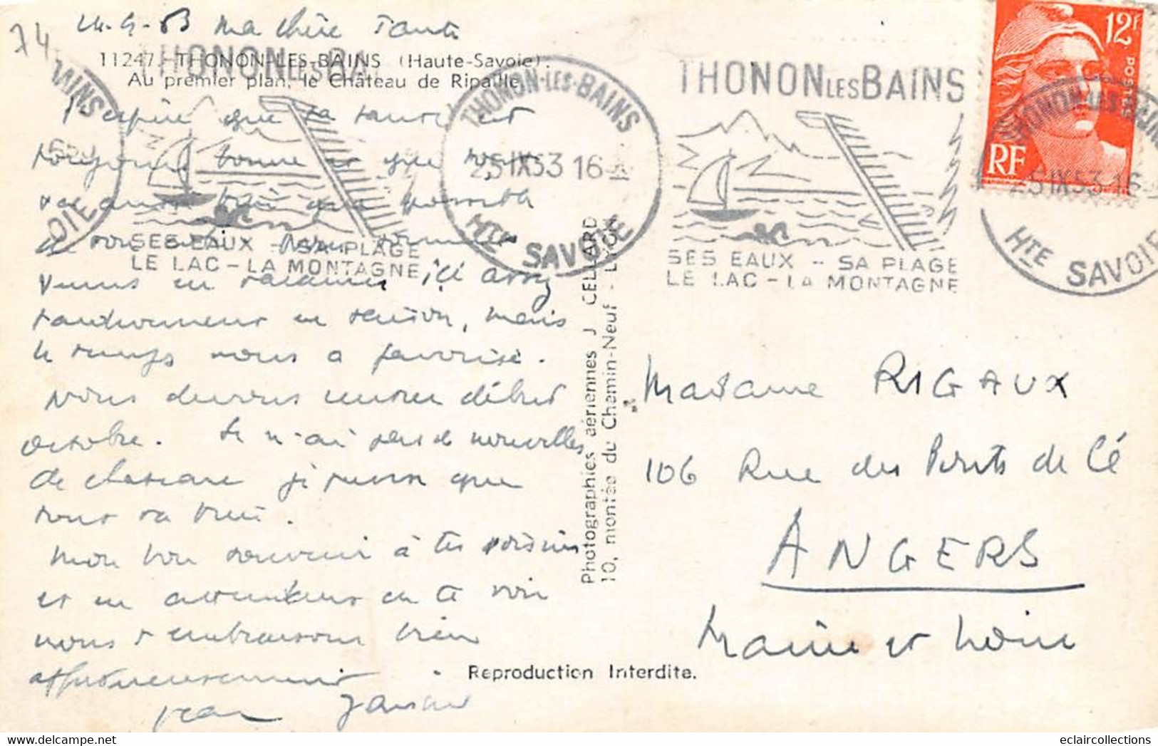 Thonon Les Bains       74           Vue Générale     1953           (voir Scan) - Thonon-les-Bains
