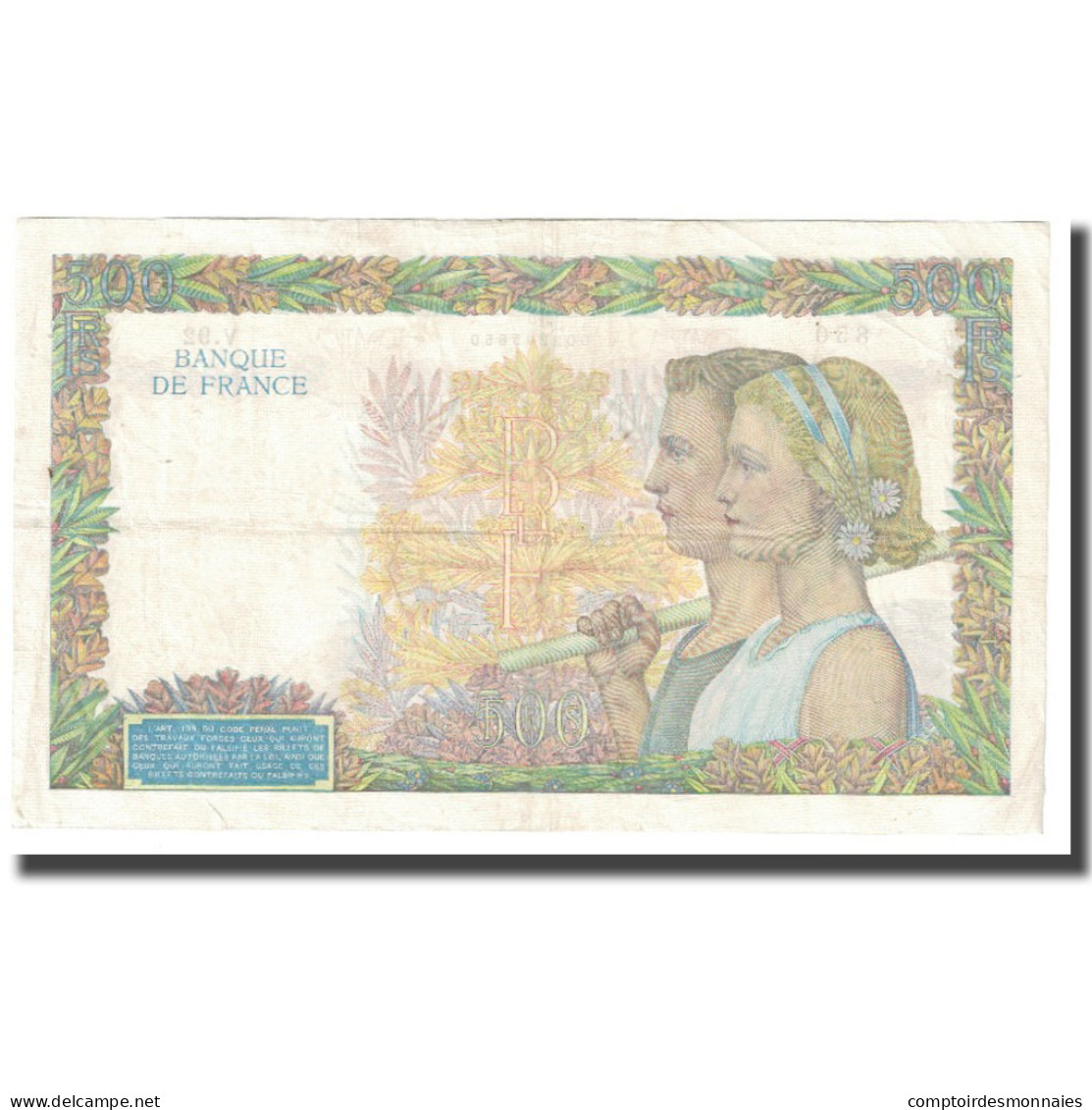 France, 500 Francs, La Paix, 1940, P. Rousseau And R. Favre-Gilly, 1940-01-04 - 500 F 1940-1944 ''La Paix''