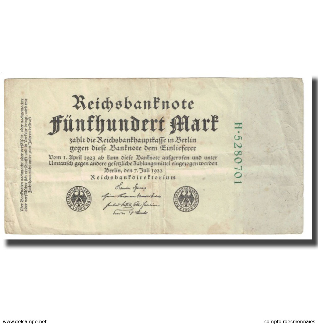Billet, Allemagne, 500 Mark, 1922, 1922-07-07, KM:74a, TTB - 500 Mark