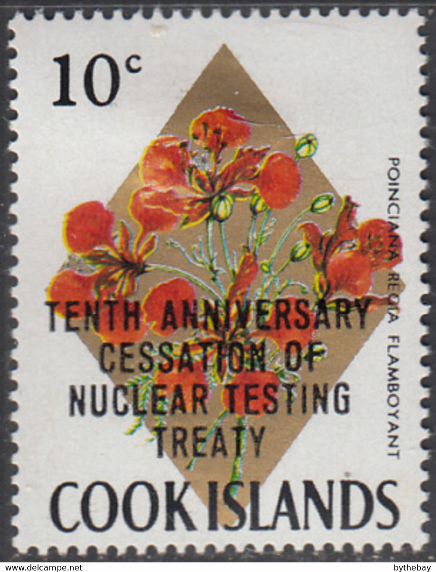 Cook Islands 1973 MH Sc #353 Nuclear O/P On 10c Poinciana Regia Flamboyant - Cookeilanden