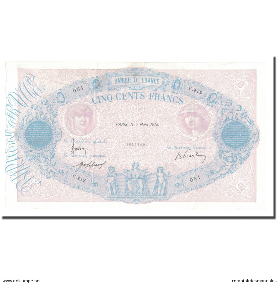 France, 500 Francs, Bleu Et Rose, 1915, 1915-03-04, SUP, Fayette:30.22, KM:66g - 500 F 1888-1940 ''Bleu Et Rose''