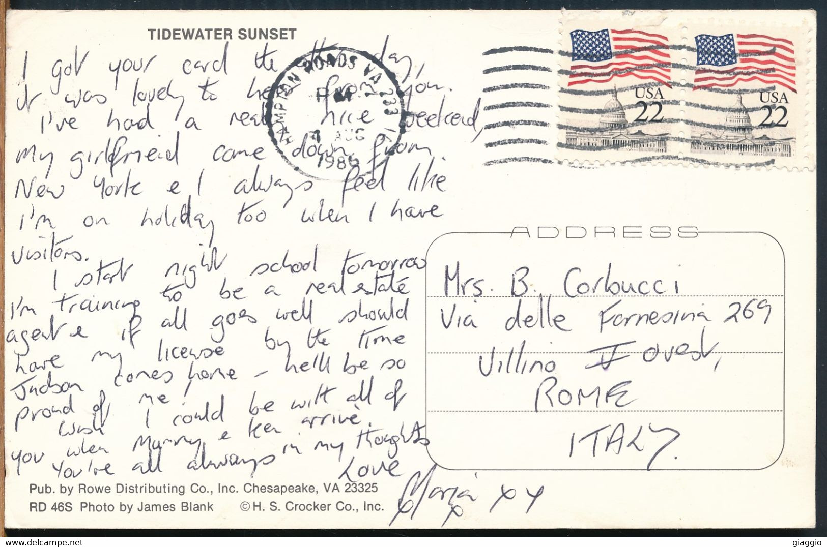 °°° 25314 - USA - VA - TIDEWATER SUNSET - 1986 With Stamps °°° - Virginia Beach