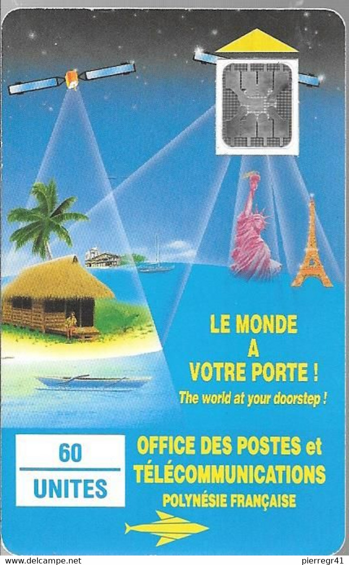 CARTE²-PUCE-POLYNESIE-PF4B -SC5-Trou6-60U-04/91-Le MONDE A Votre Porte-V° 5 Ge 24638-Utilisé-TBE-TRES RARE - Polynésie Française