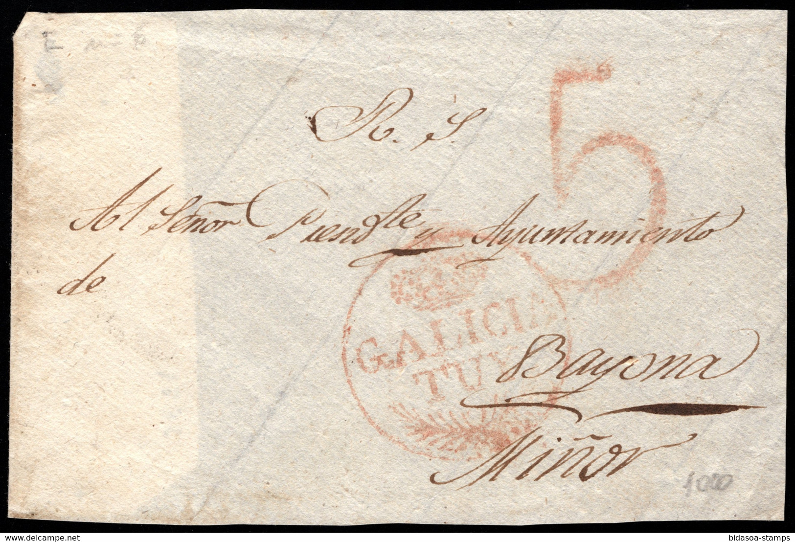1831-1841(ca).Fragmento Prefilatélico.Tuy-Bayona/Miñor.Marca PE:6 En Rojo De Tuy.ESCASA - ...-1850 Vorphilatelie