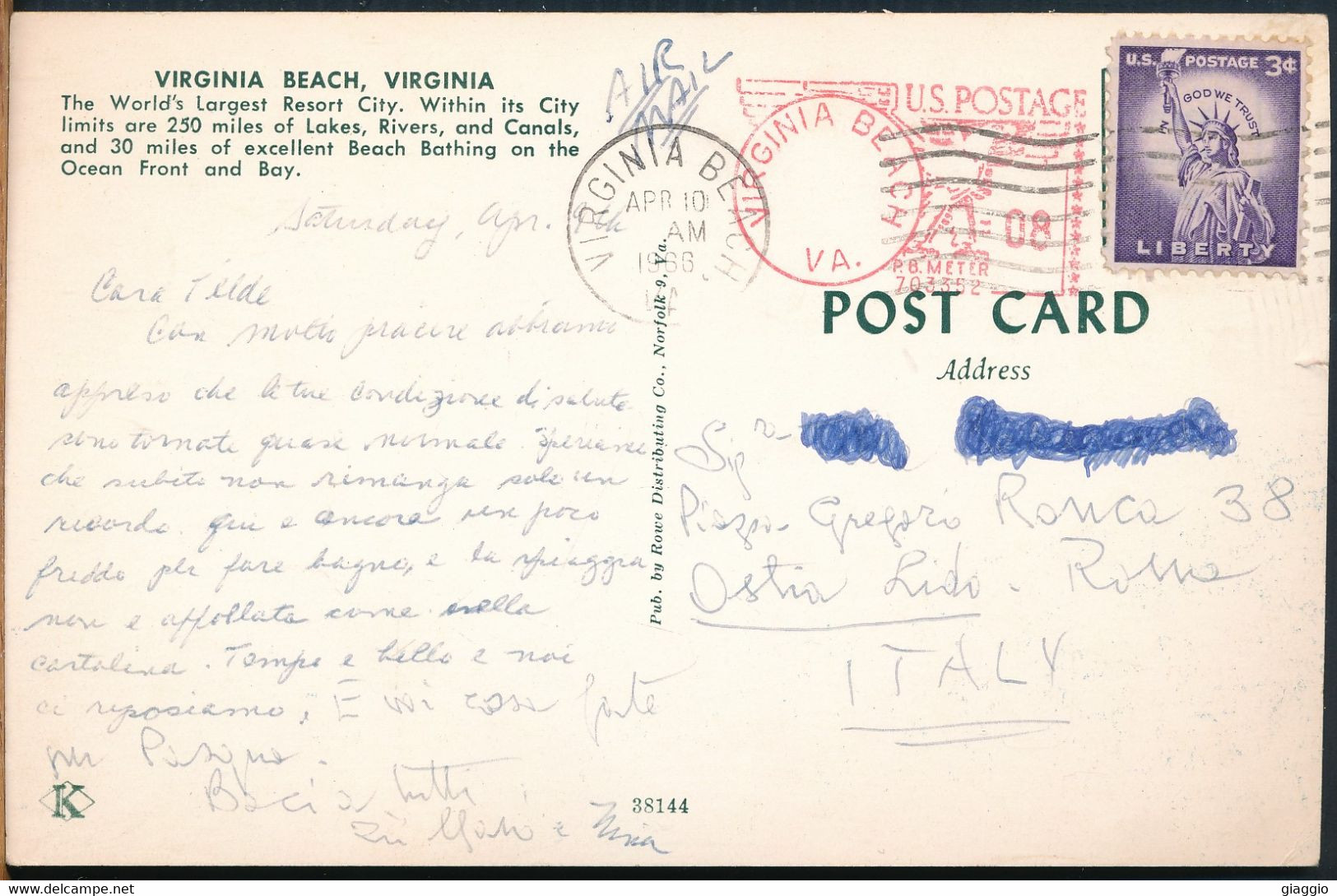 °°° 25316 - USA - VA - VIRGINIA BEACH - WORLD'S LARGEST RESORT CITY - 1966 With Stamps °°° - Virginia Beach