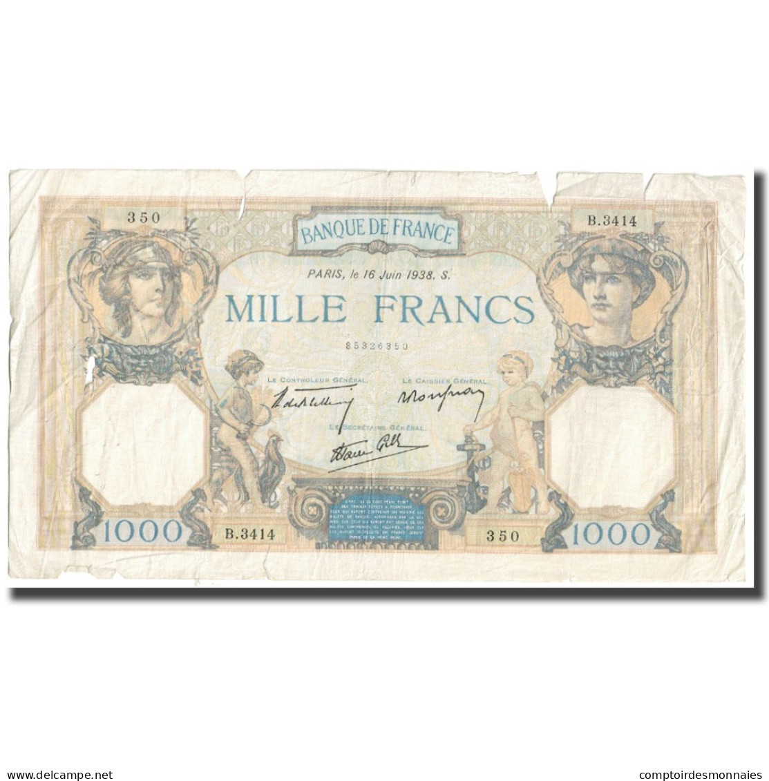 France, 1000 Francs, Cérès Et Mercure, 1938, P. Rousseau And R. Favre-Gilly - 1 000 F 1927-1940 ''Cérès Et Mercure''